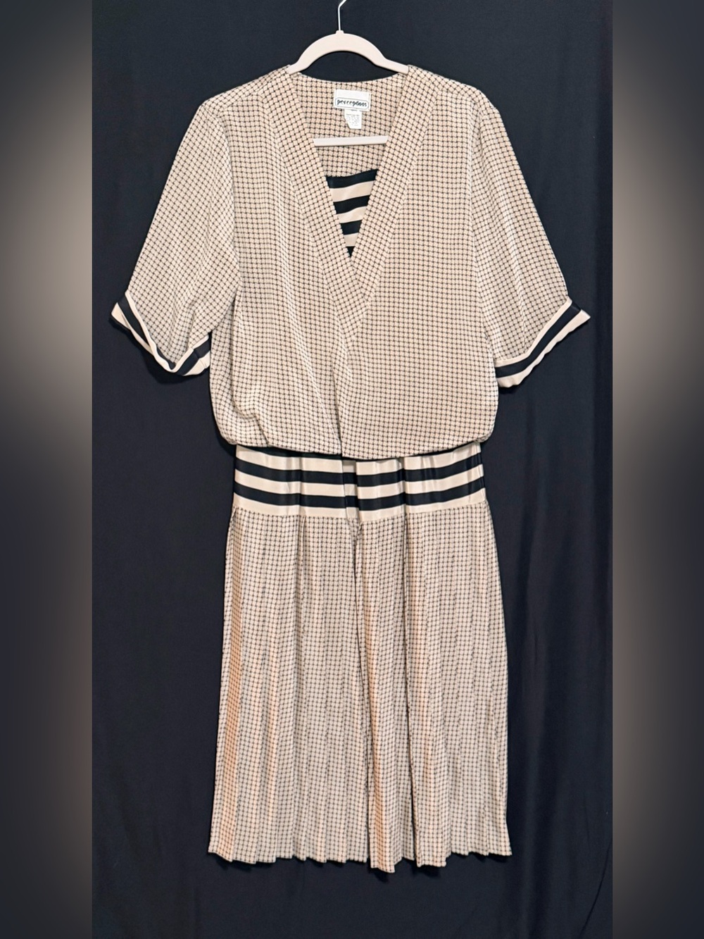 Perceptions Union Made Black and White Maxi Dress with Striped Drop Waist